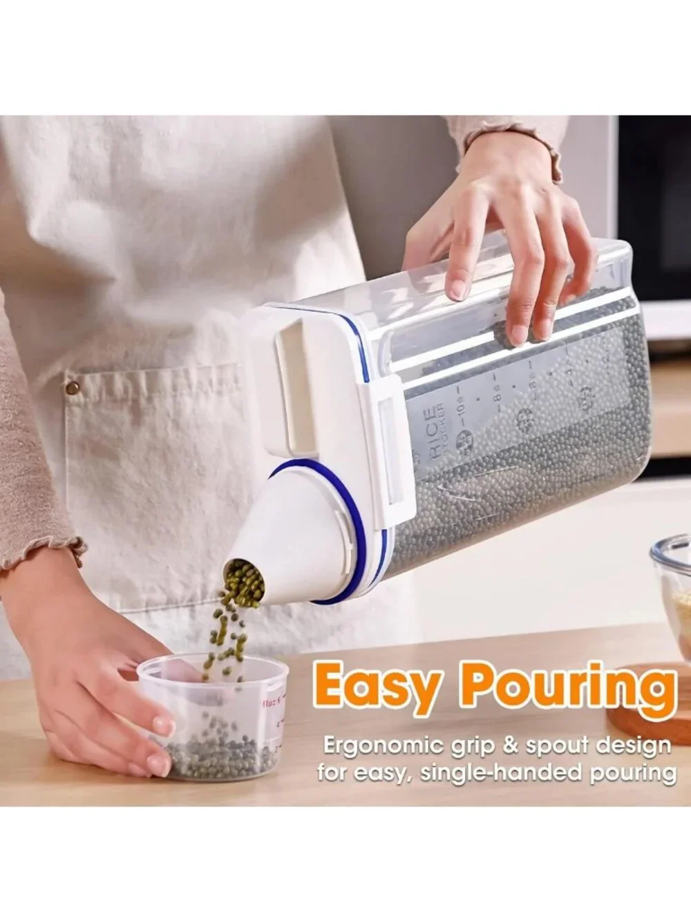 2 Pack Rice Cereal Storage Containers with Measuring Cup & Easy Pour Spout
